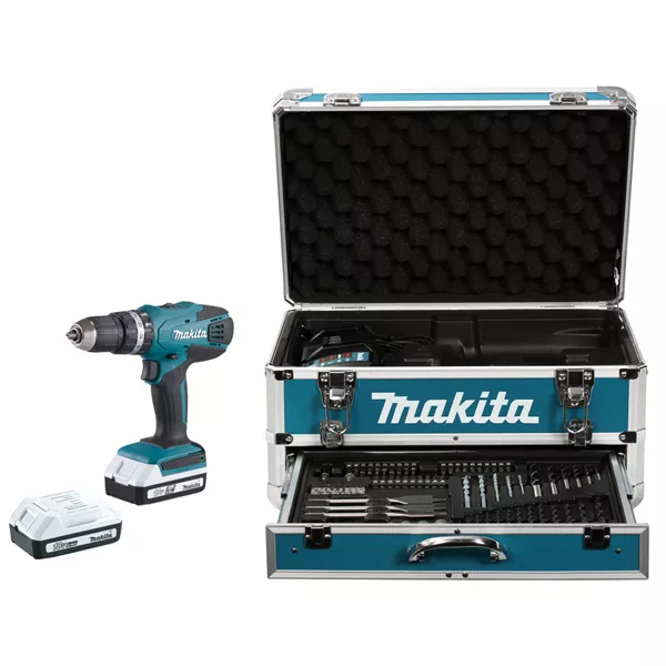 Perceuse Visseuse à Percussion MAKITA 18V Li-Ion 1.3Ah En Mallette ALU + KIT D'accessoires - HP457DWEX4